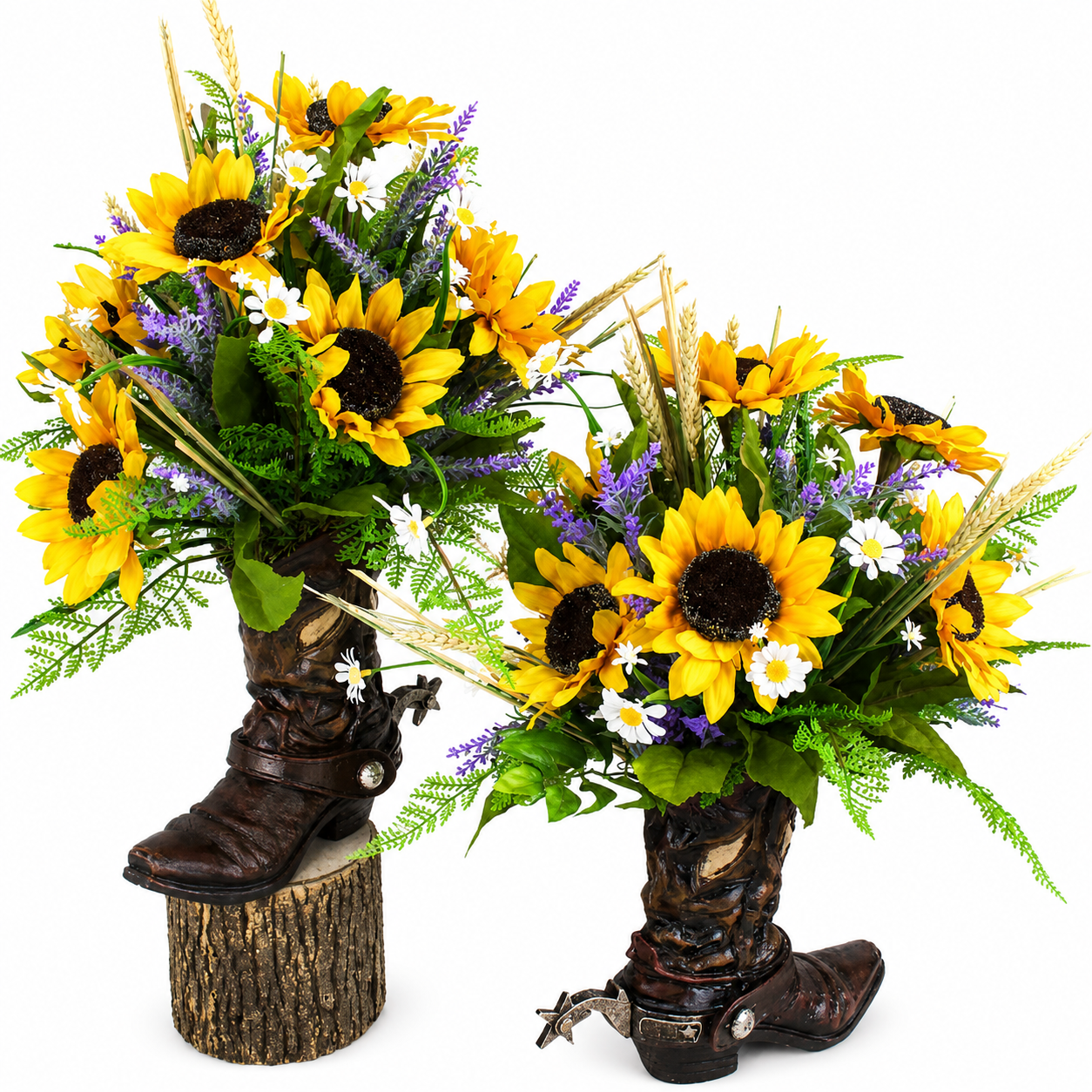 Western Cowboy Boot Vase with Faux Sunflowers, Brown