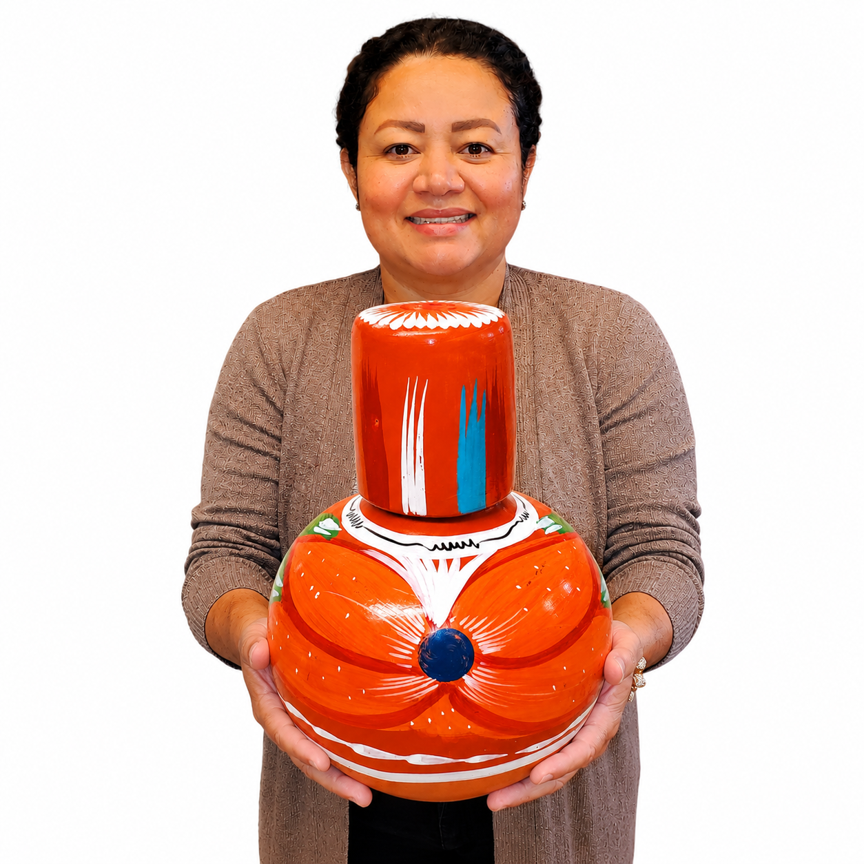 Mexican Handmade Hand-painted Clay Water Jug Decanter with Lid