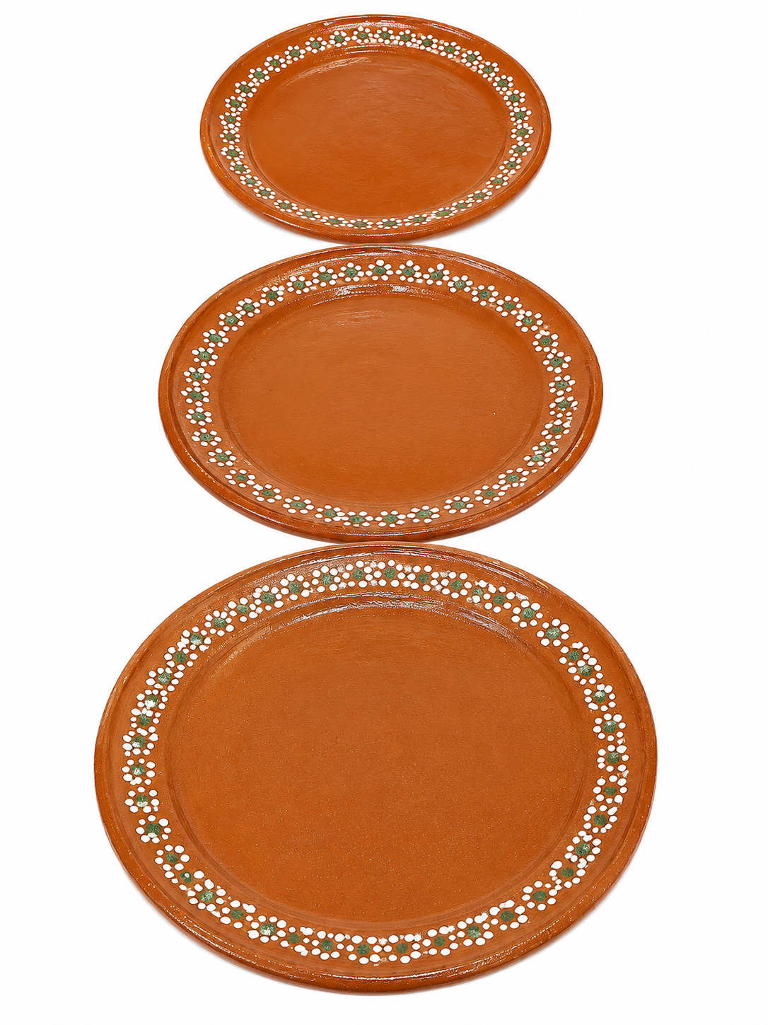 Rustic Mexican Terracotta Clay Plate, Hand-Painted Border