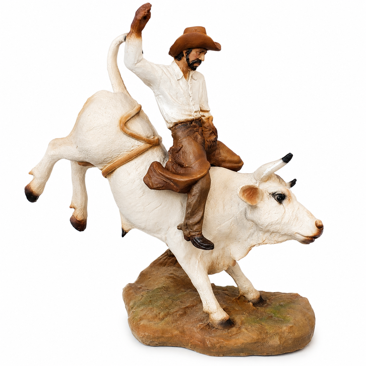 Western Rodeo Cowboy on Bucking Bull Resin Statue, Decor