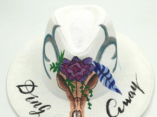 Women's Hand-Painted Floral Panama Straw Hat, Summer Sun Hat