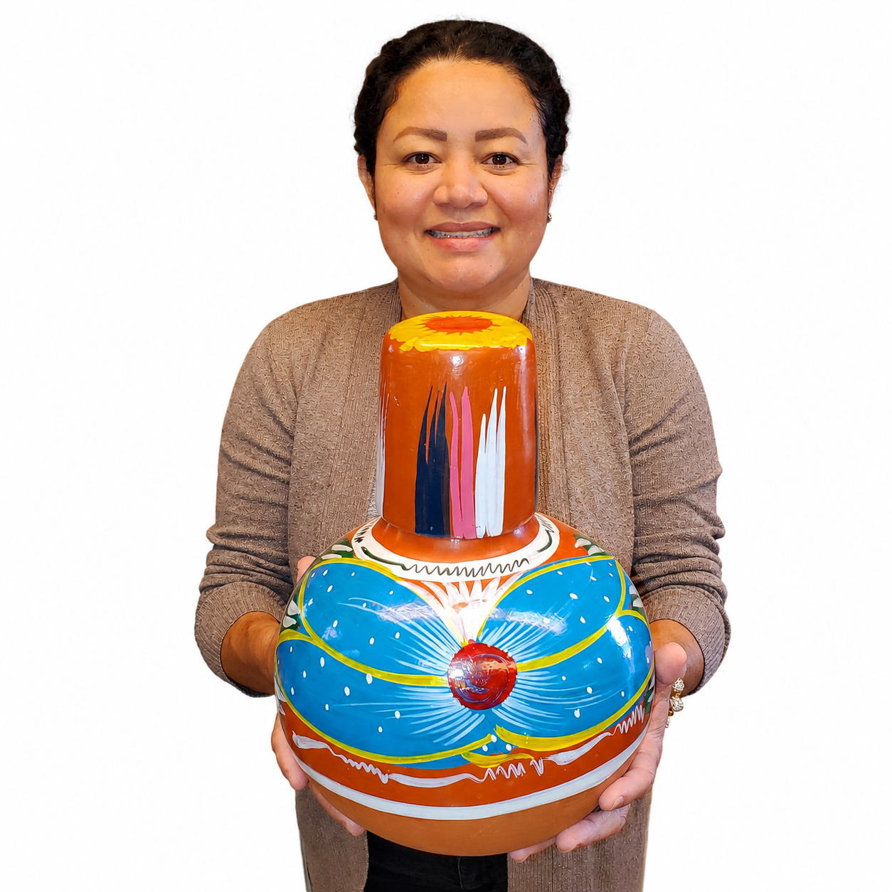 Mexican Hand-Painted Clay Water Pot Surai & Lid