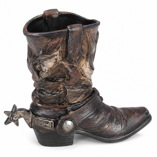 Western Cowboy Boot Vase with Faux Sunflowers, Brown