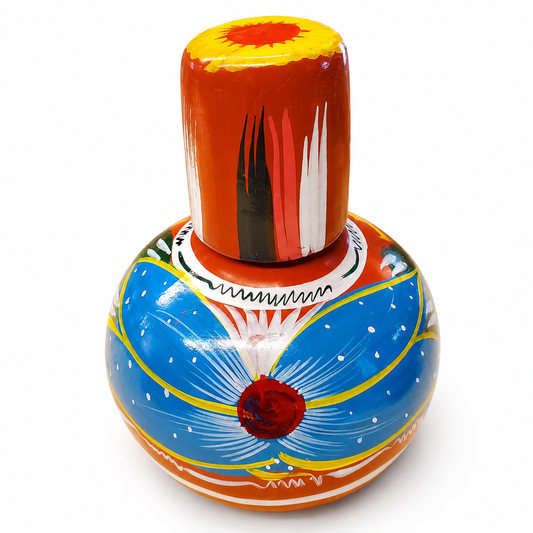 Mexican Hand-Painted Clay Water Pot Surai & Lid