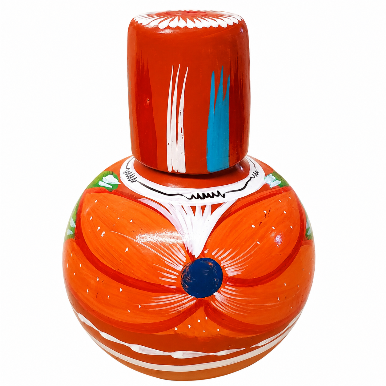 Mexican Handmade Hand-painted Clay Water Jug Decanter with Lid