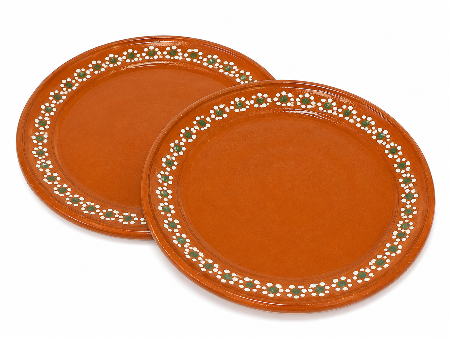 Rustic Mexican Terracotta Clay Plate, Hand-Painted Border
