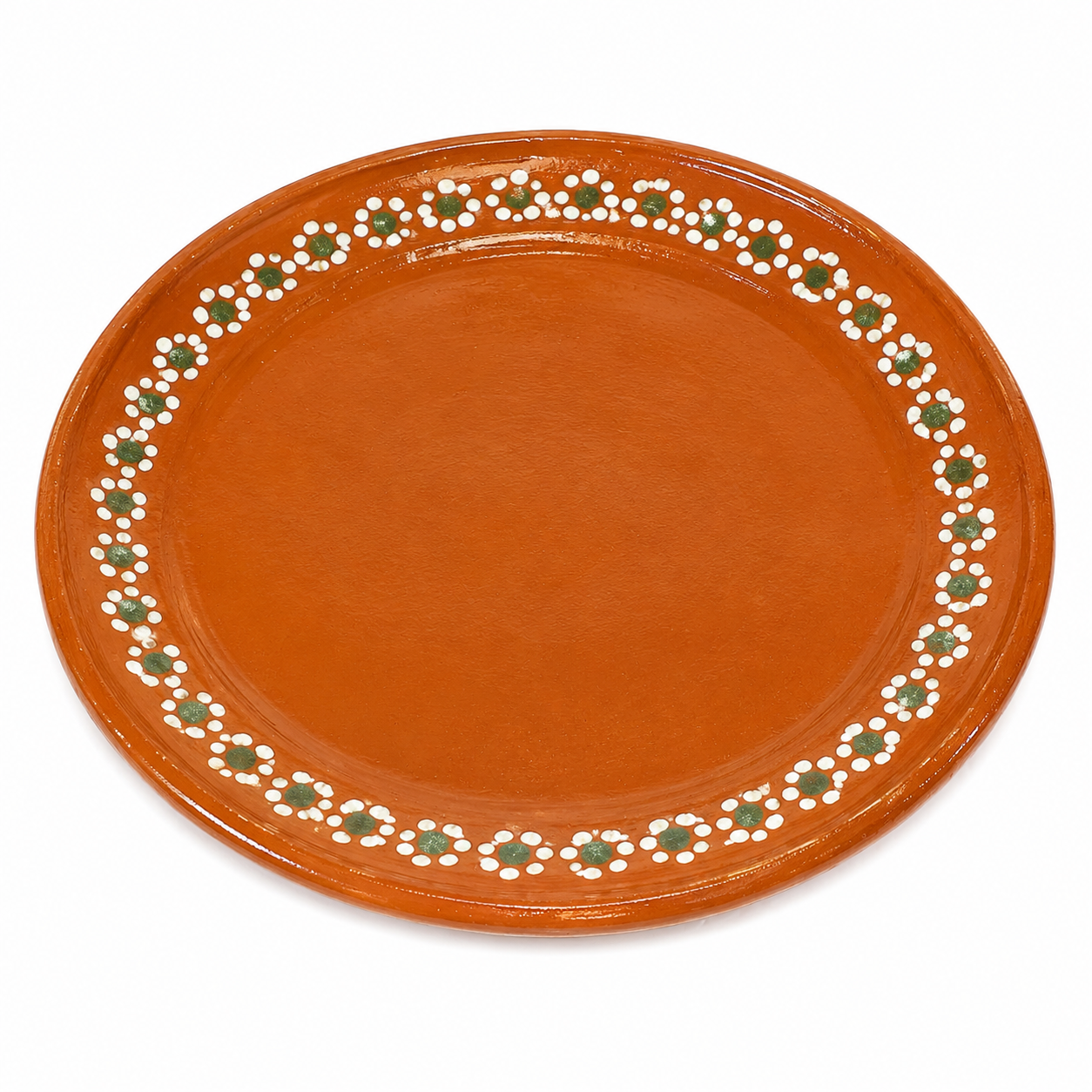 Rustic Mexican Terracotta Clay Plate, Hand-Painted Border