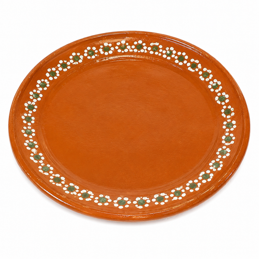 Rustic Mexican Terracotta Clay Plate, Hand-Painted Border