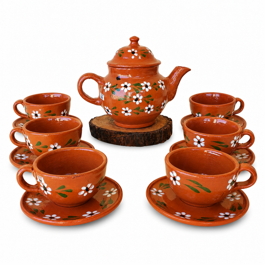 Traditional Mexican Barro Clay Teapot & Cups Set