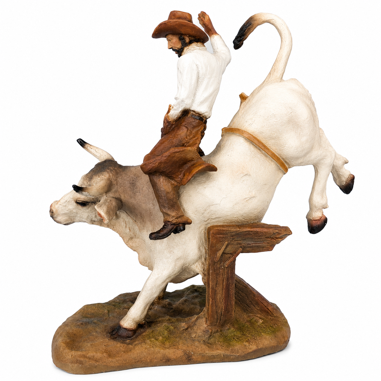 Western Rodeo Cowboy on Bucking Bull Resin Statue, Decor