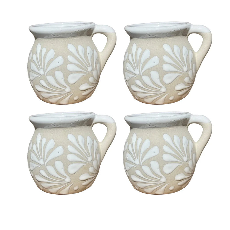 Mexican Clay Cream Jarrito Mugs Set of 4