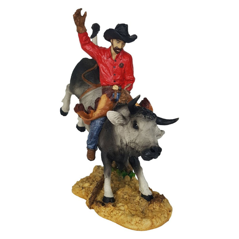 Resin Red Rodeo Cowboy Riding Bull Figurine