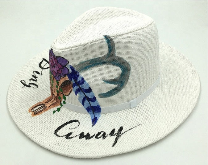 Women's Hand-Painted Floral Panama Straw Hat, Summer Sun Hat