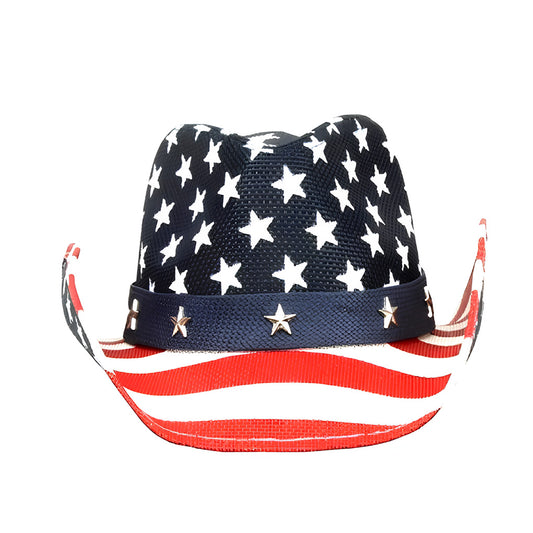Patriotic American Flag Western Hat, Shapable Brim, Unisex